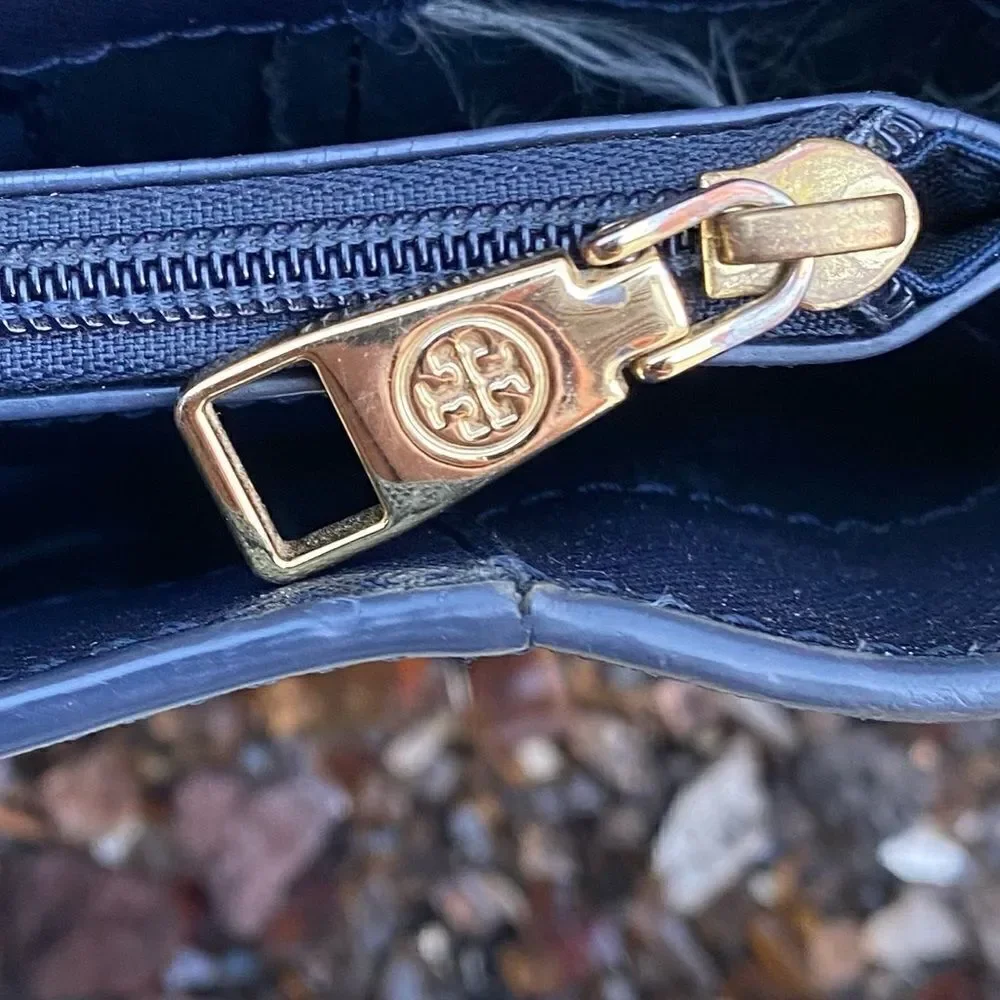 Tory Burch Navy Blue Saffiano Leather Tote Bag